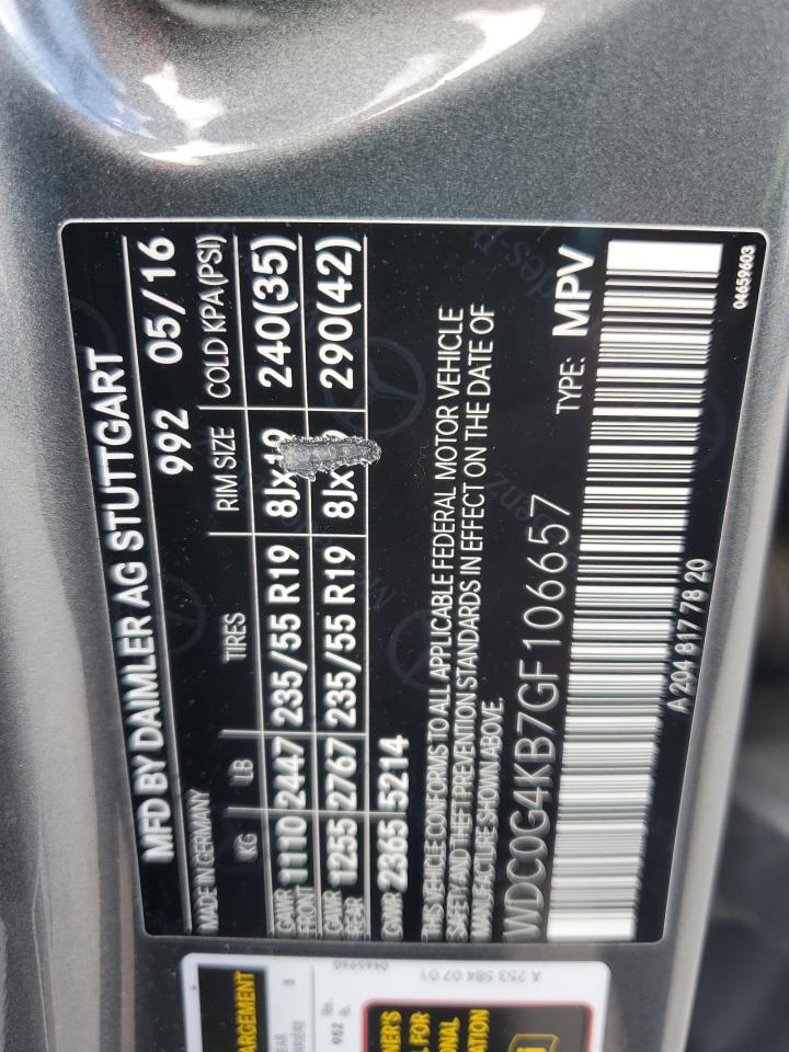 2016 Mercedes-Benz Glc 300 4Matic VIN: WDC0G4KB7GF106657 Lot: 81491035