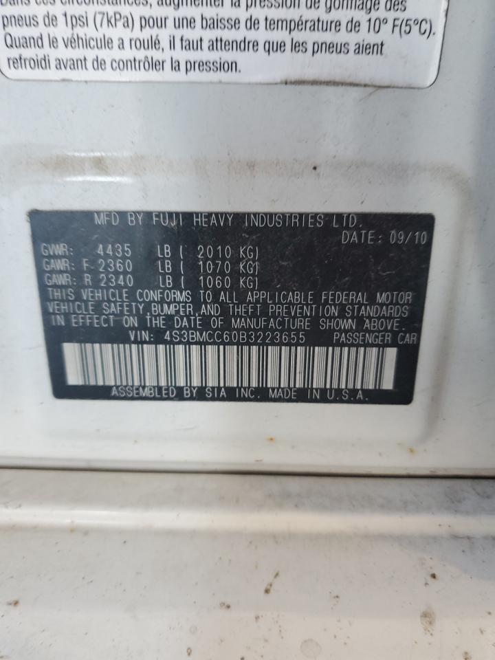 2011 Subaru Legacy 2.5I Premium VIN: 4S3BMCC60B3223655 Lot: 80856285