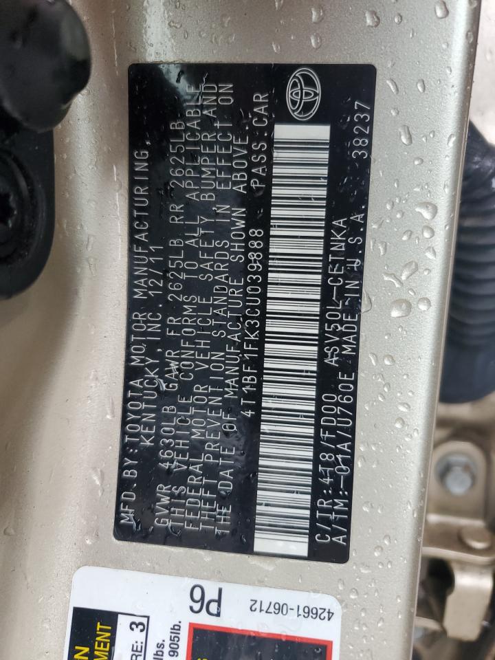 2012 Toyota Camry Base VIN: 4T1BF1FK3CU039888 Lot: 84195105