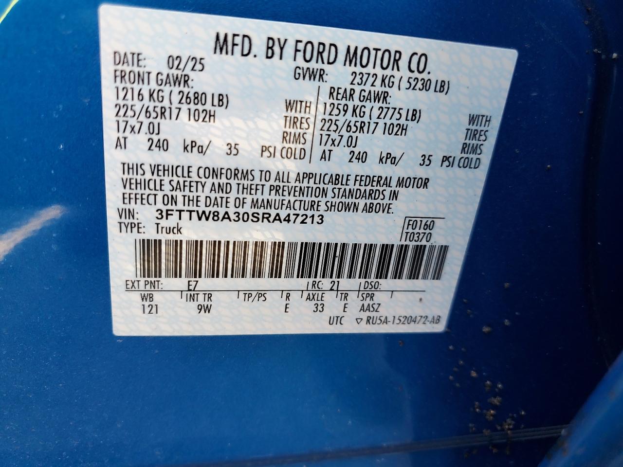 2025 Ford Maverick Xl VIN: 3FTTW8A30SRA47213 Lot: 70870265