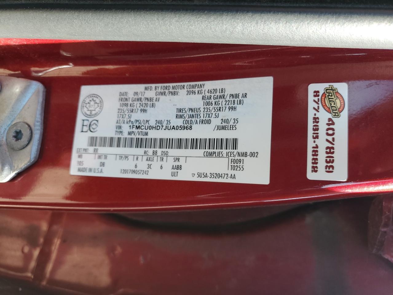 2018 Ford Escape Sel VIN: 1FMCU0HD7JUA05968 Lot: 80066355