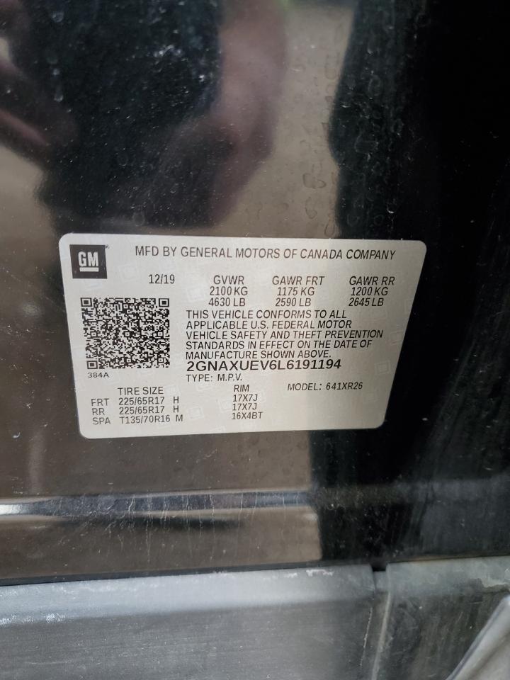 2020 Chevrolet Equinox Lt VIN: 2GNAXUEV6L6191194 Lot: 71614405