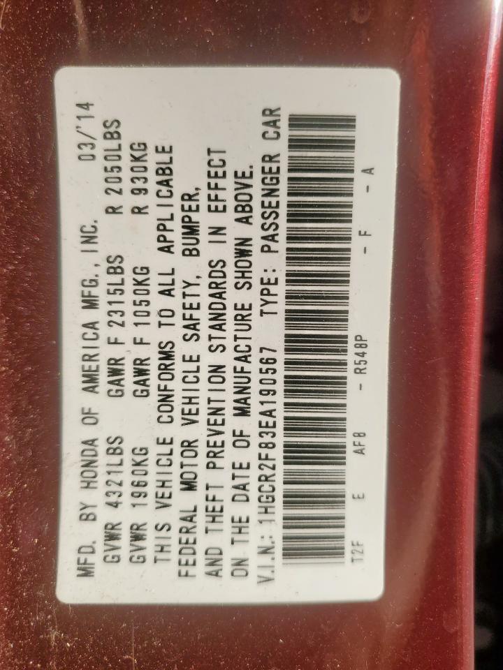 2014 Honda Accord Exl VIN: 1HGCR2F83EA190567 Lot: 84194915