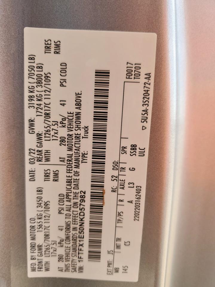 2022 Ford F150 Super Cab VIN: 1FTFX1E50NKD5798 Lot: 81323025