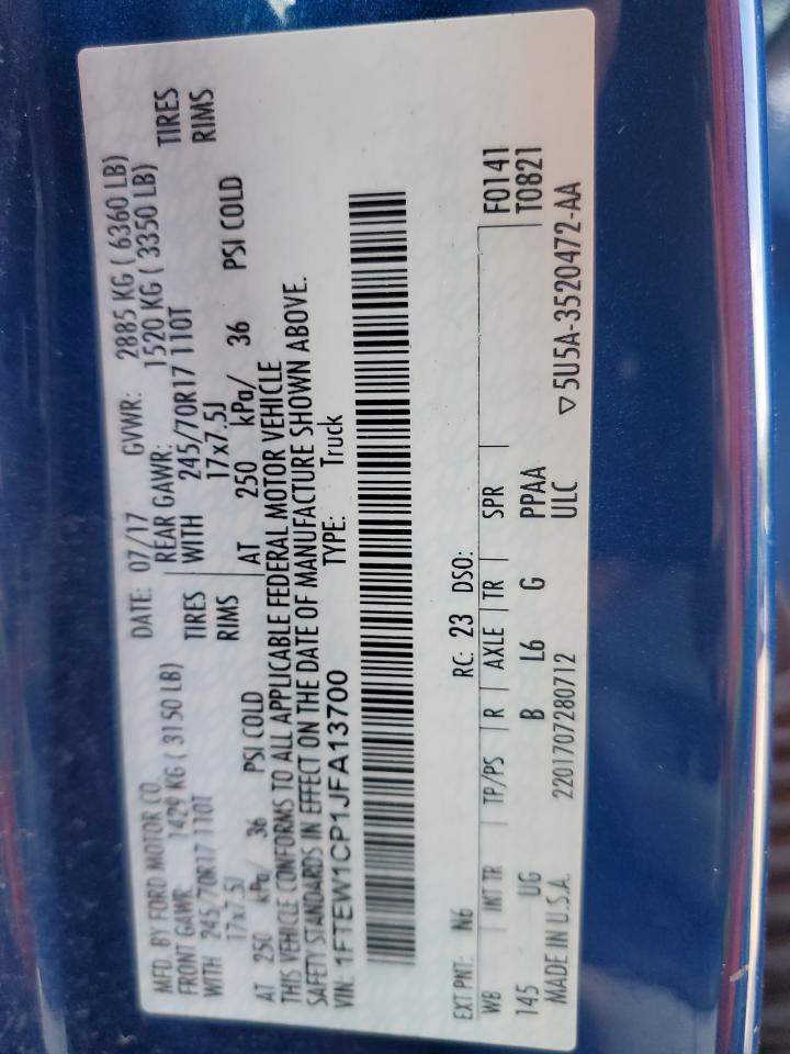 2018 Ford F150 Supercrew VIN: 1FTEW1CP1JFA13700 Lot: 71275595