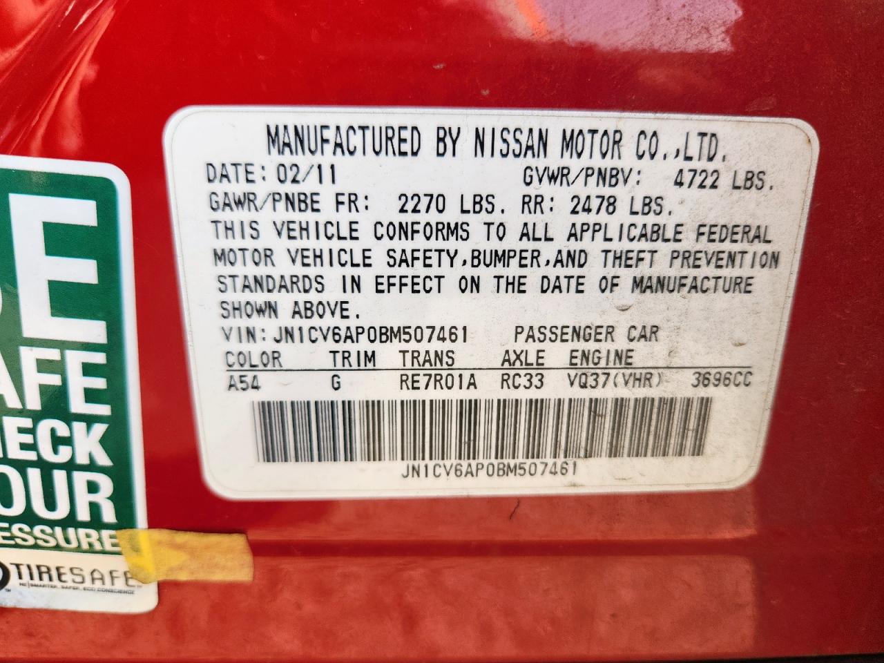2011 Infiniti G37 Base VIN: JN1CV6AP0BM507461 Lot: 81513515