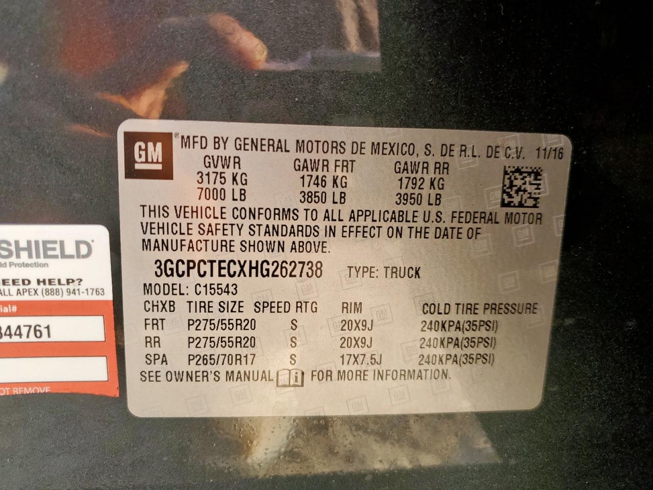 2017 Chevrolet Silverado C1500 High Country VIN: 3GCPCTECXHG262738 Lot: 81113285