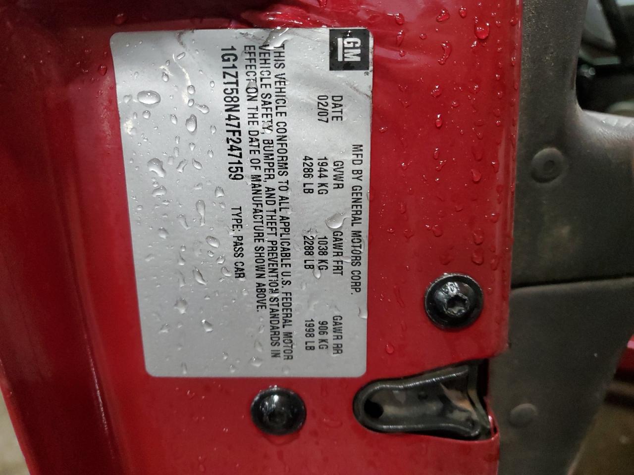 2007 Chevrolet Malibu Lt VIN: 1G1ZT58N47F247159 Lot: 84398995