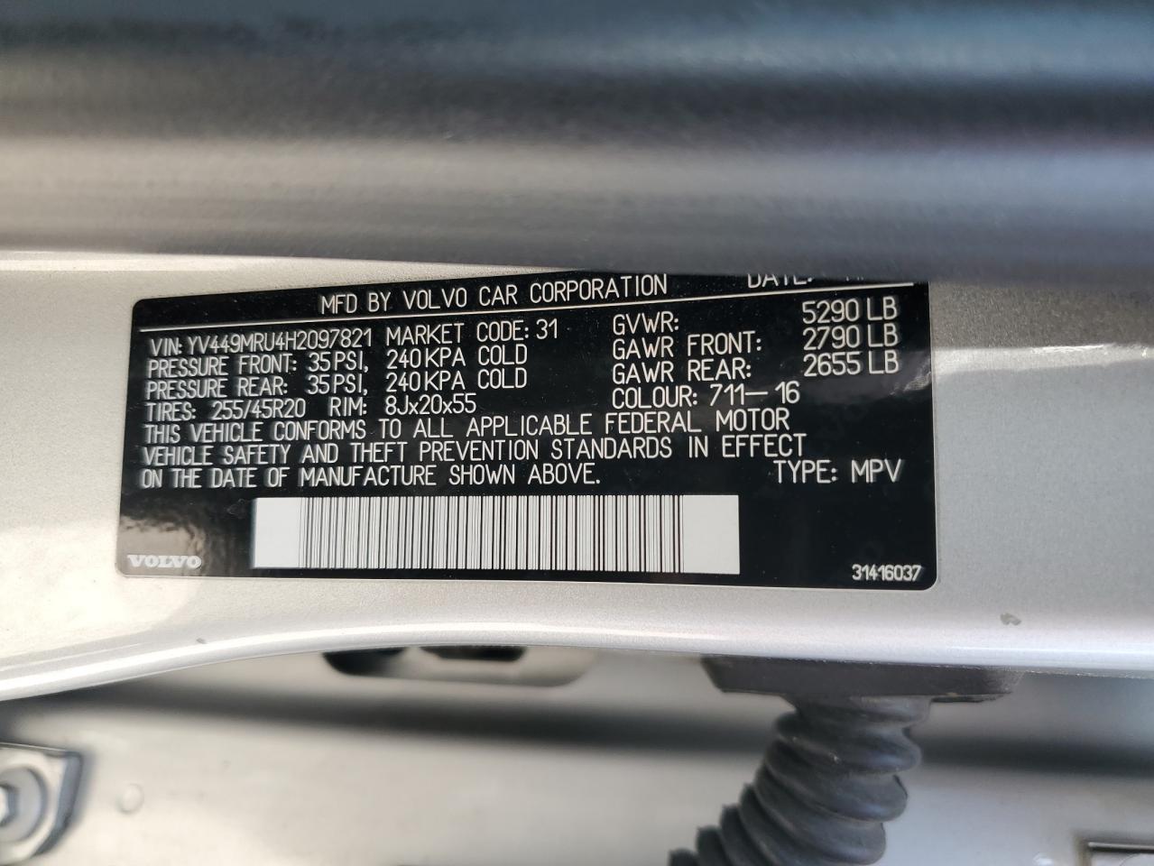 2017 Volvo Xc60 T6 Inscription VIN: YV449MRU4H2097821 Lot: 71150415