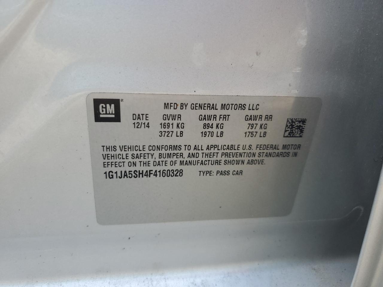 2015 Chevrolet Sonic Ls VIN: 1G1JA5SH4F4160328 Lot: 81609315