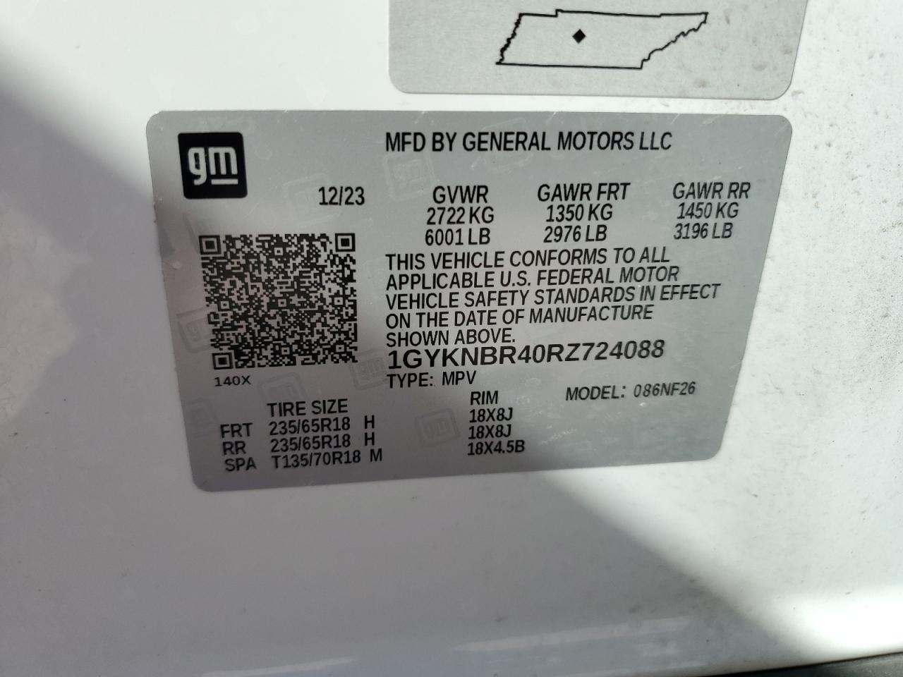 2024 Cadillac Xt5 Luxury VIN: 1GYKNBR40RZ724088 Lot: 80365655