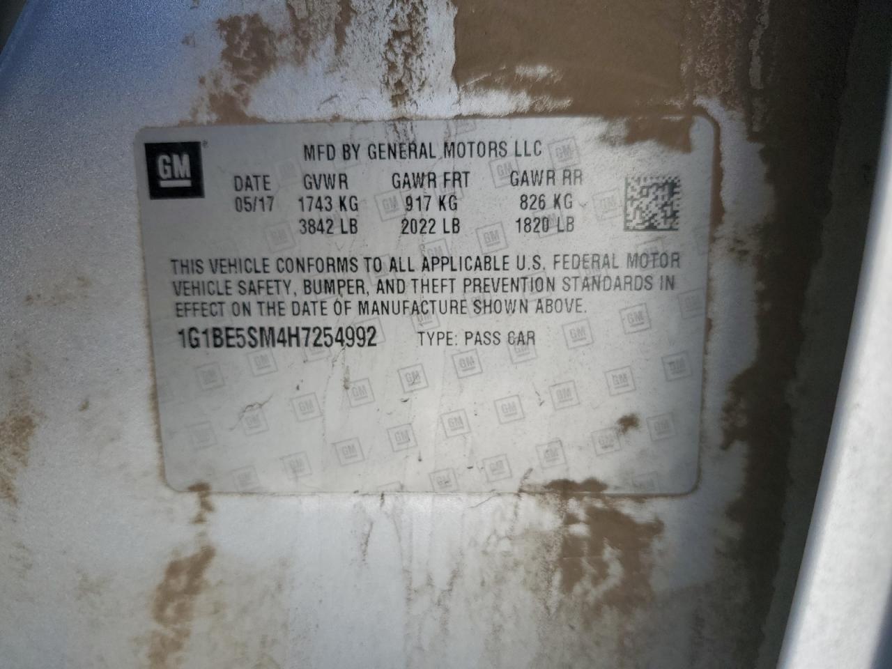 2017 Chevrolet Cruze Lt VIN: 1G1BE5SM4H7254992 Lot: 83851305