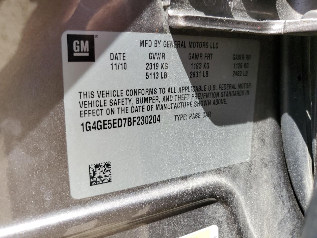 2011 Buick Lacrosse Cxs VIN: 1G4GE5ED7BF230204 Lot: 83812655