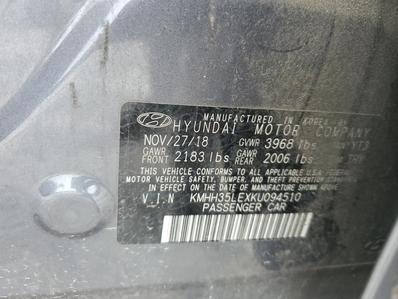 2019 Hyundai Elantra Gt VIN: KMHH35LEXKU094510 Lot: 81092385