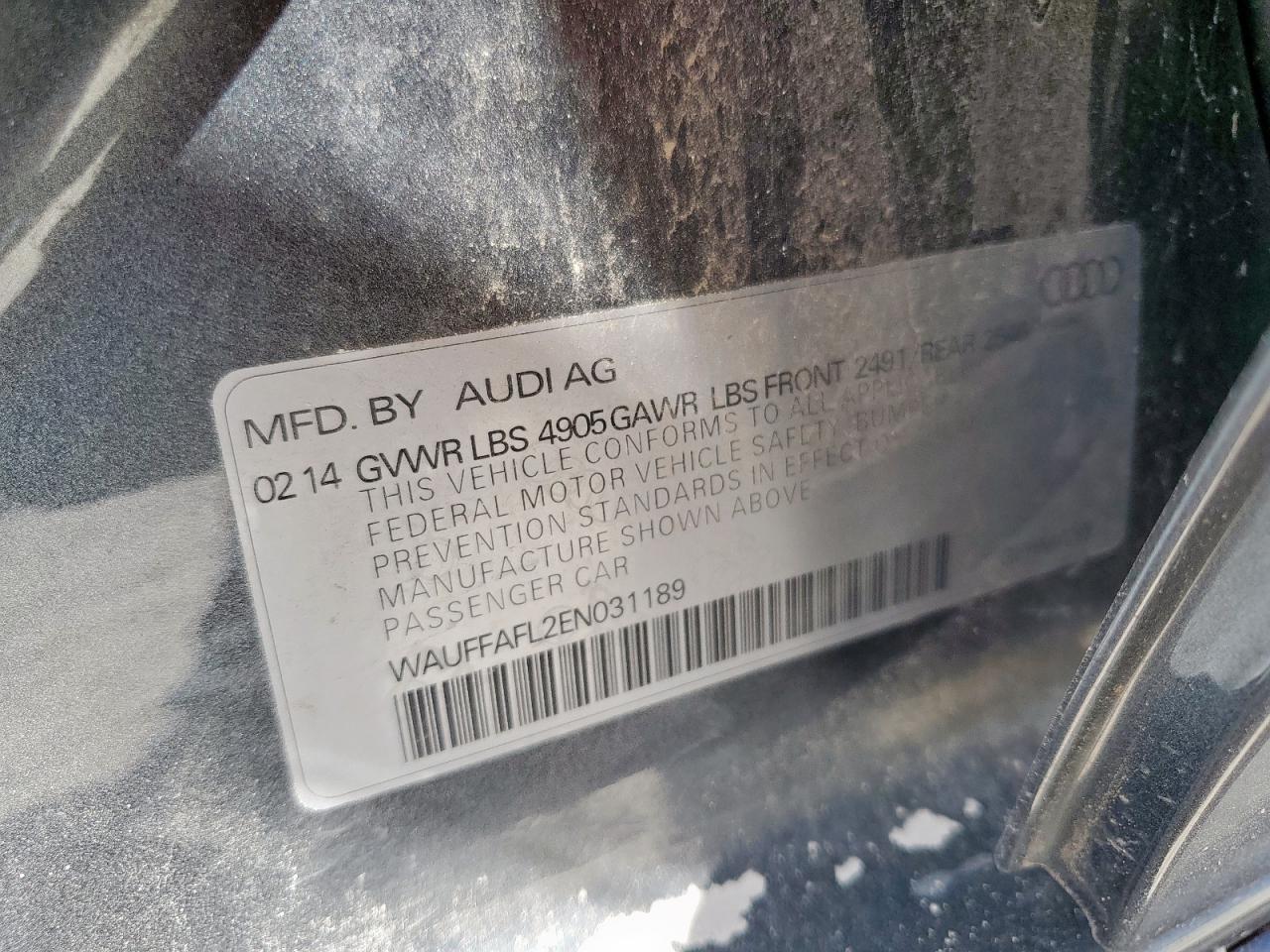 2014 Audi A4 Premium Plus VIN: WAUFFAFL2EN031189 Lot: 82121475