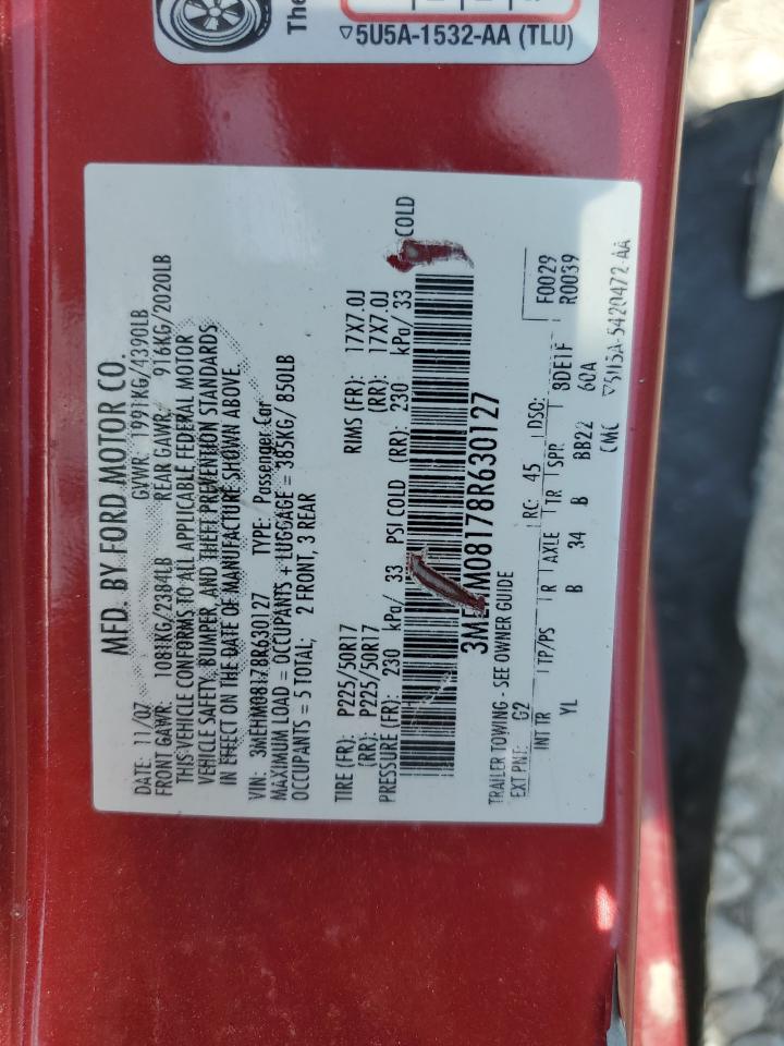 2008 Mercury Milan Premier VIN: 3MEHM08178R630127 Lot: 72064415