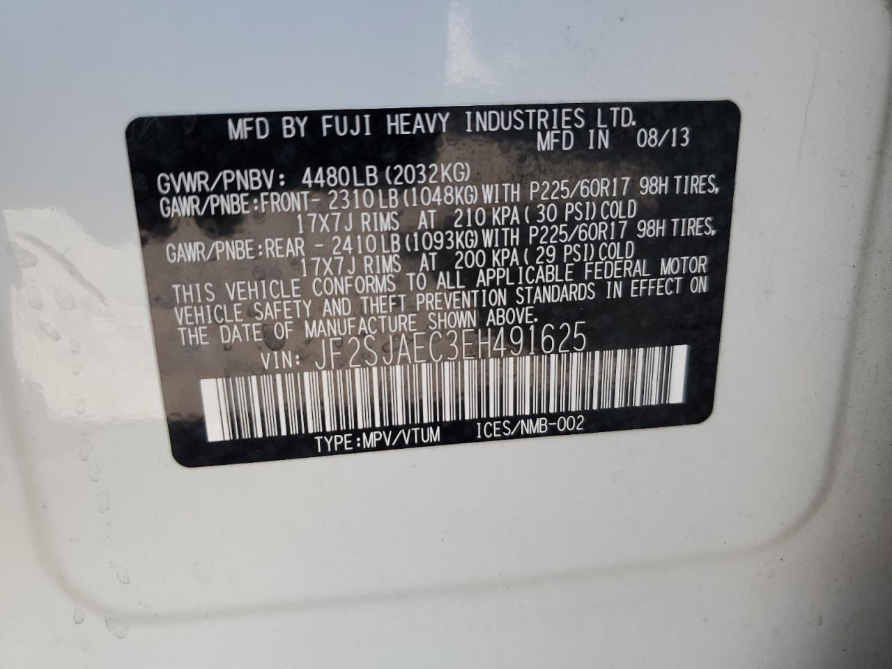 2014 Subaru Forester 2.5I Premium VIN: JF2SJAEC3EH491625 Lot: 71095395