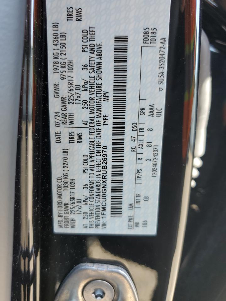 2024 Ford Escape Active VIN: 1FMCU0GNXRUB26970 Lot: 72052315