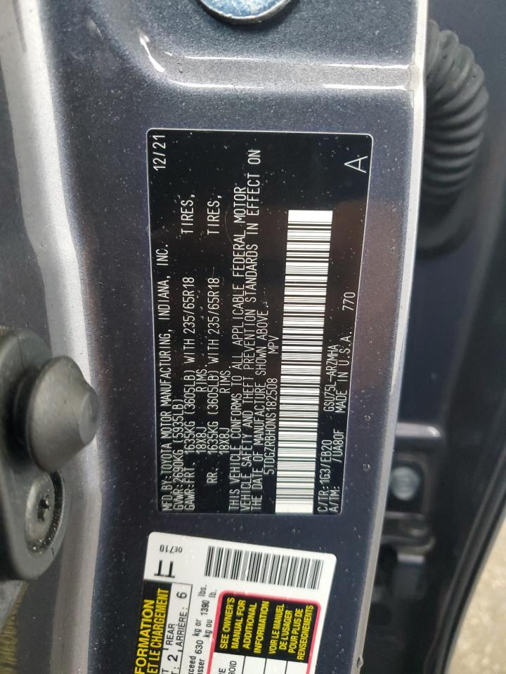 2022 Toyota Highlander Xle VIN: 5TDGZRBH0NS182508 Lot: 80658165