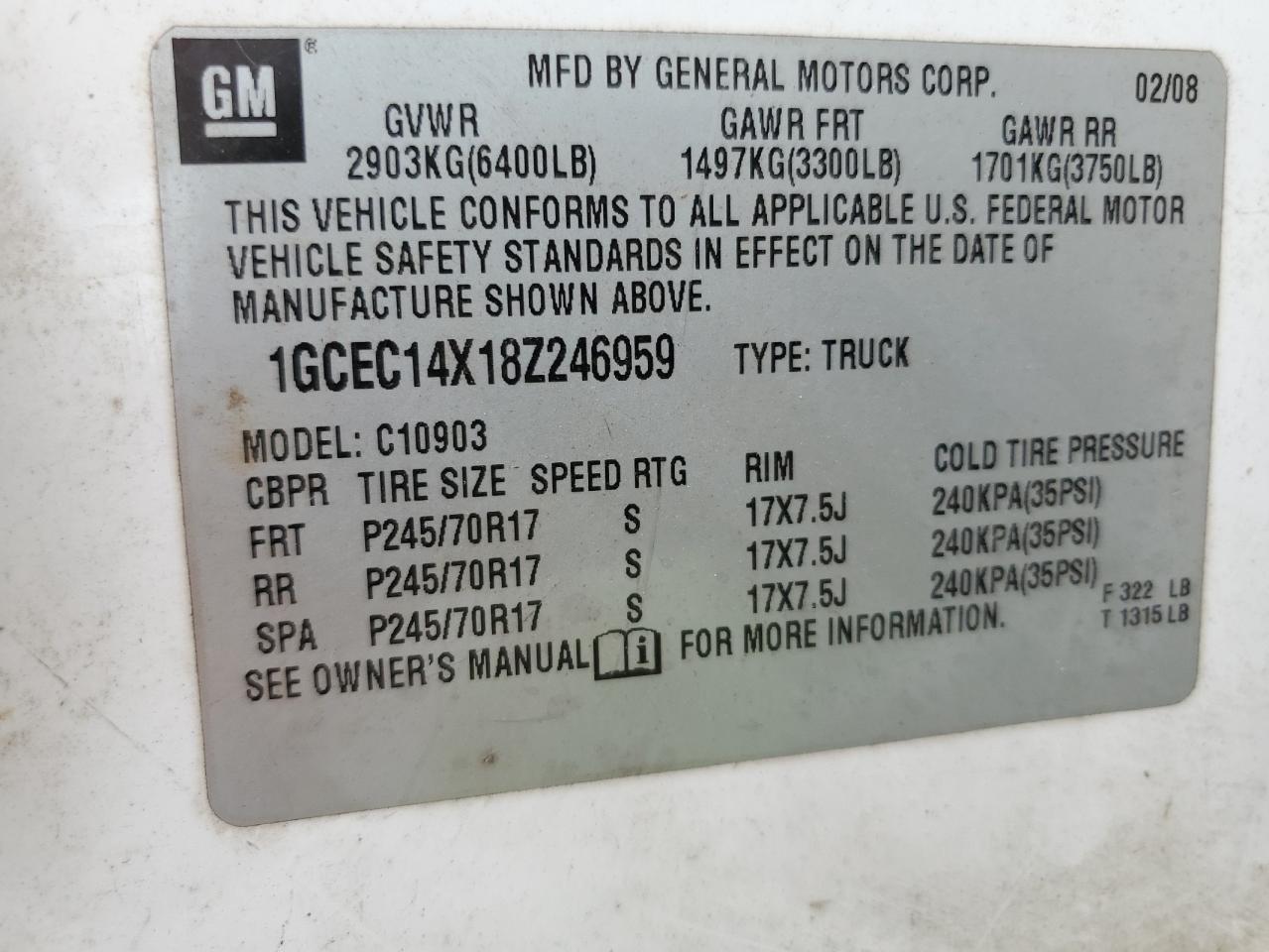 2008 Chevrolet Silverado C1500 VIN: 1GCEC14X18Z246959 Lot: 81824515