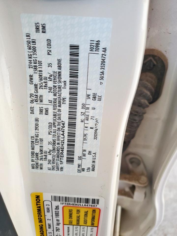 2020 Ford Ranger Xl VIN: 1FTER4EH2LLA47647 Lot: 82171385