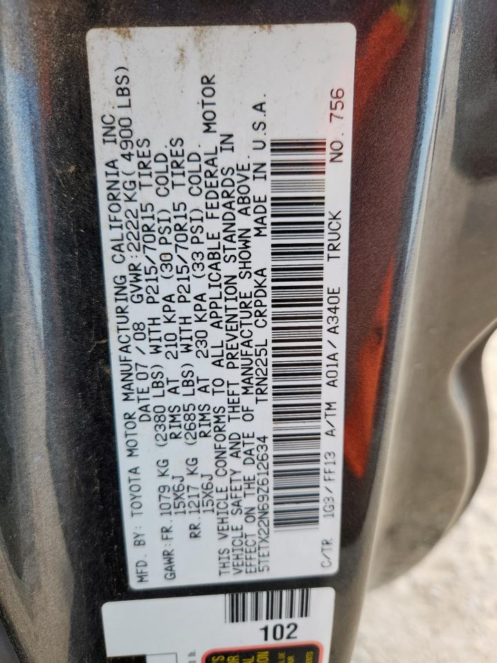 2009 Toyota Tacoma Access Cab VIN: 5TETX22N69Z612634 Lot: 81066845