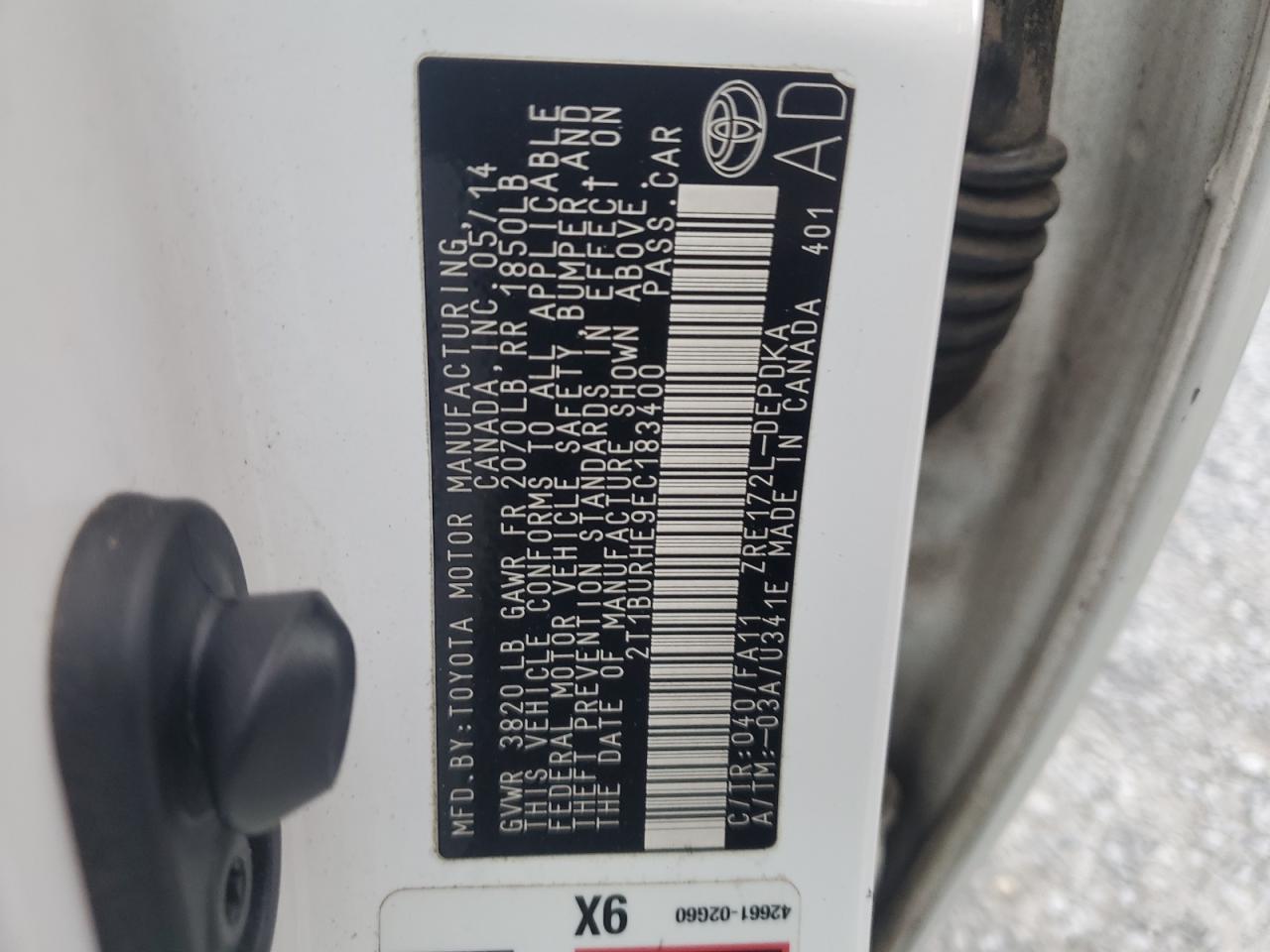 2014 Toyota Corolla L VIN: 2T1BURHE9EC183400 Lot: 81846645