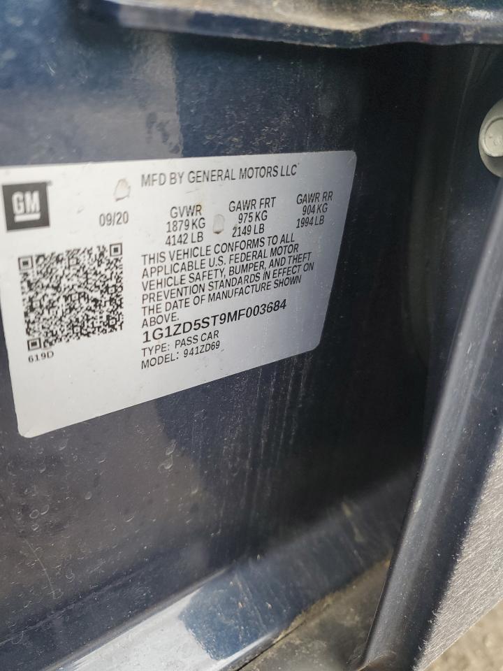 2021 Chevrolet Malibu Lt VIN: 1G1ZD5ST9MF003684 Lot: 84394025