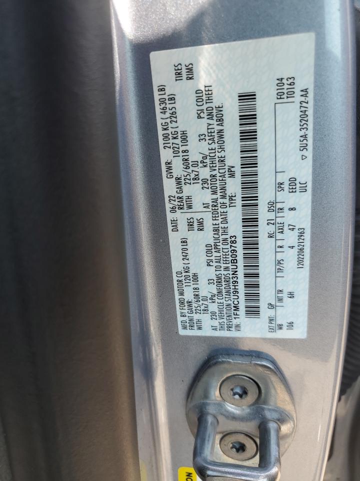 2022 Ford Escape Sel VIN: 1FMCU9H93NUB09783 Lot: 80456715