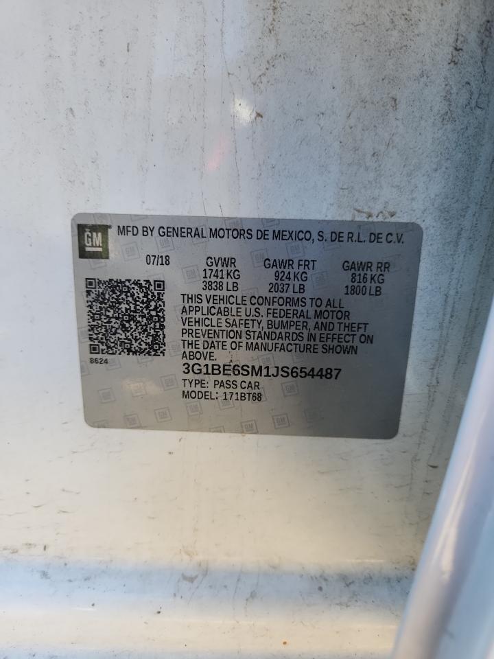 2018 Chevrolet Cruze Lt VIN: 3G1BE6SM1JS654487 Lot: 84282045