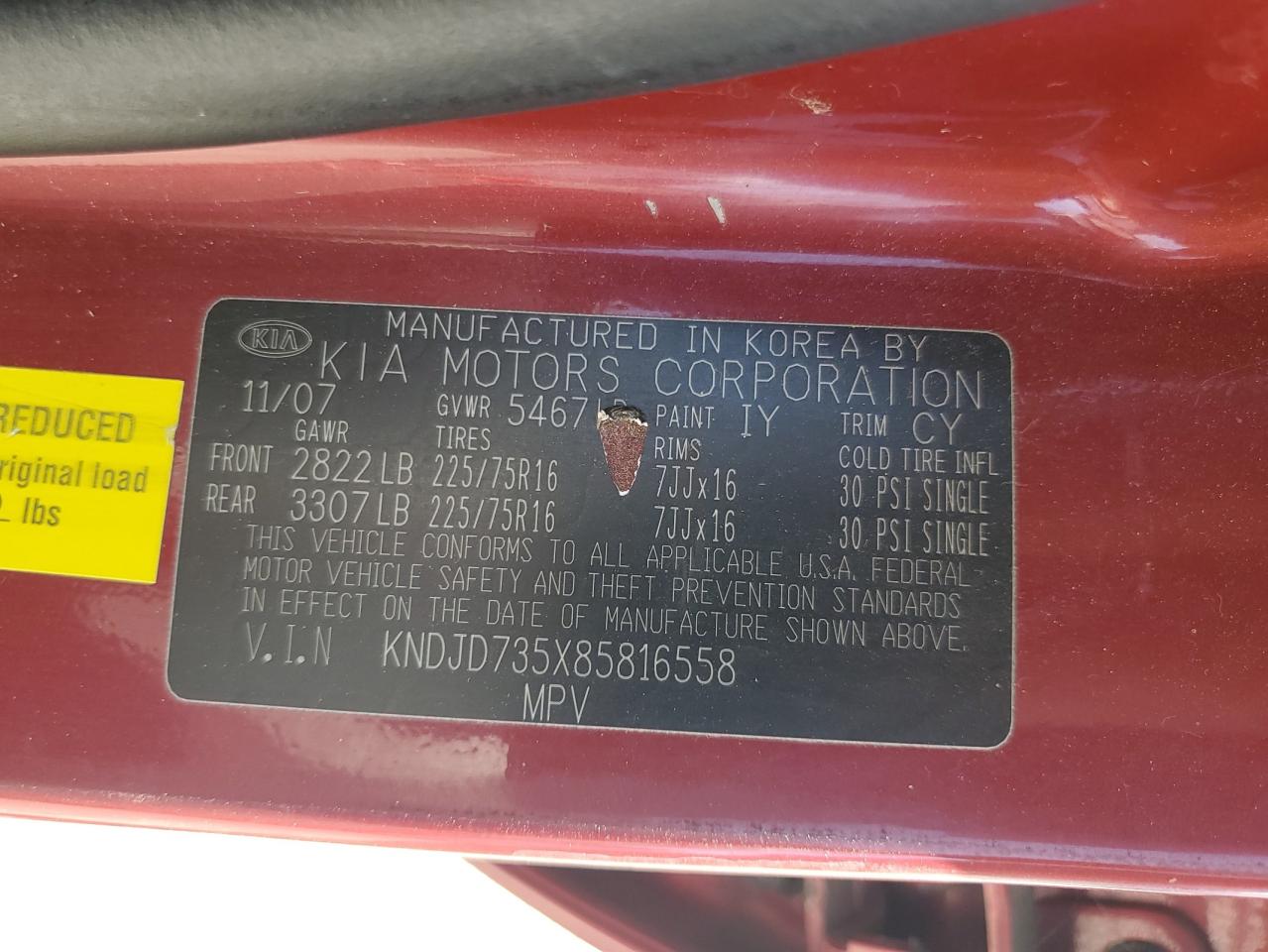 2008 Kia Sorento Ex VIN: KNDJD735X85816558 Lot: 81448855