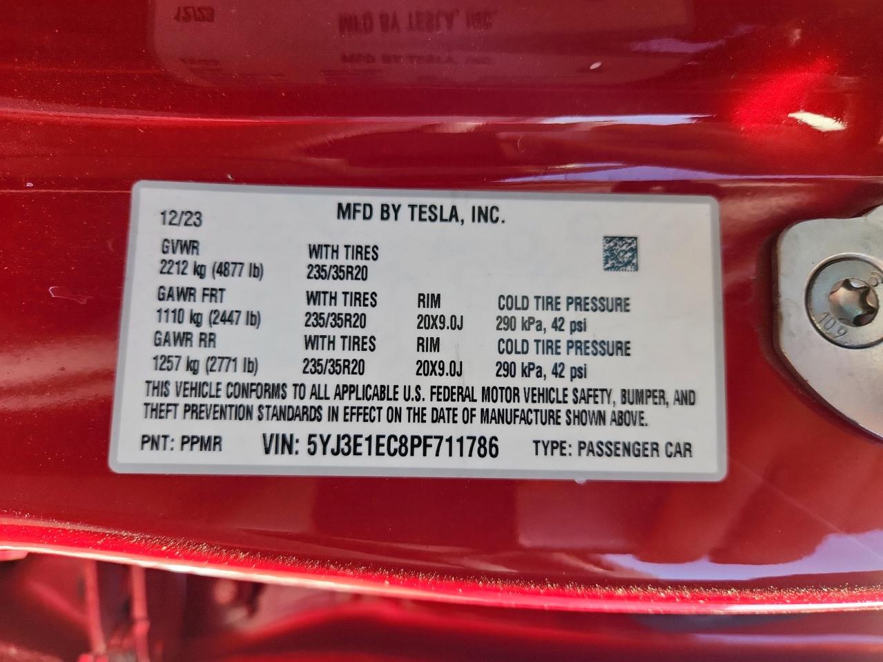 2023 Tesla Model 3 VIN: 5YJ3E1EC8PF711786 Lot: 84152935