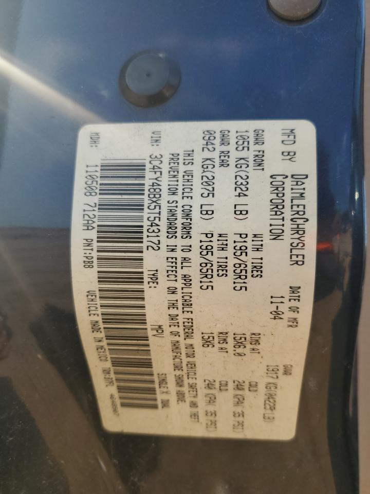 2005 Chrysler Pt Cruiser VIN: 3C4FY48BX5T543172 Lot: 80545285