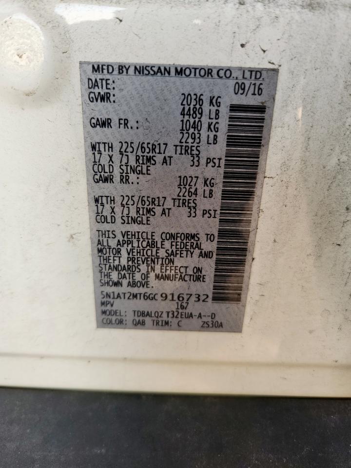 2016 Nissan Rogue S VIN: 5N1AT2MT6GC916732 Lot: 71917995