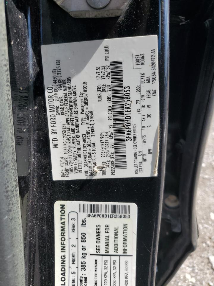 2014 Ford Fusion Se VIN: 3FA6P0HD1ER258053 Lot: 84264855