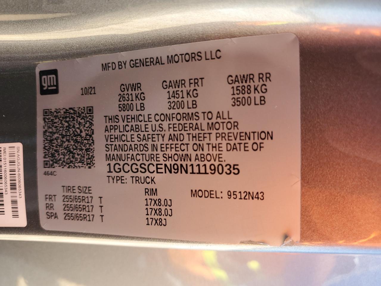 2022 Chevrolet Colorado Lt VIN: 1GCGSCEN9N1119035 Lot: 71666405