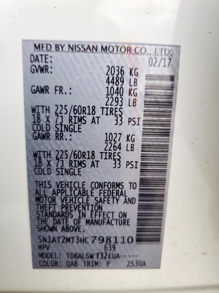 2017 Nissan Rogue S VIN: 5N1AT2MT3HC798110 Lot: 84210495