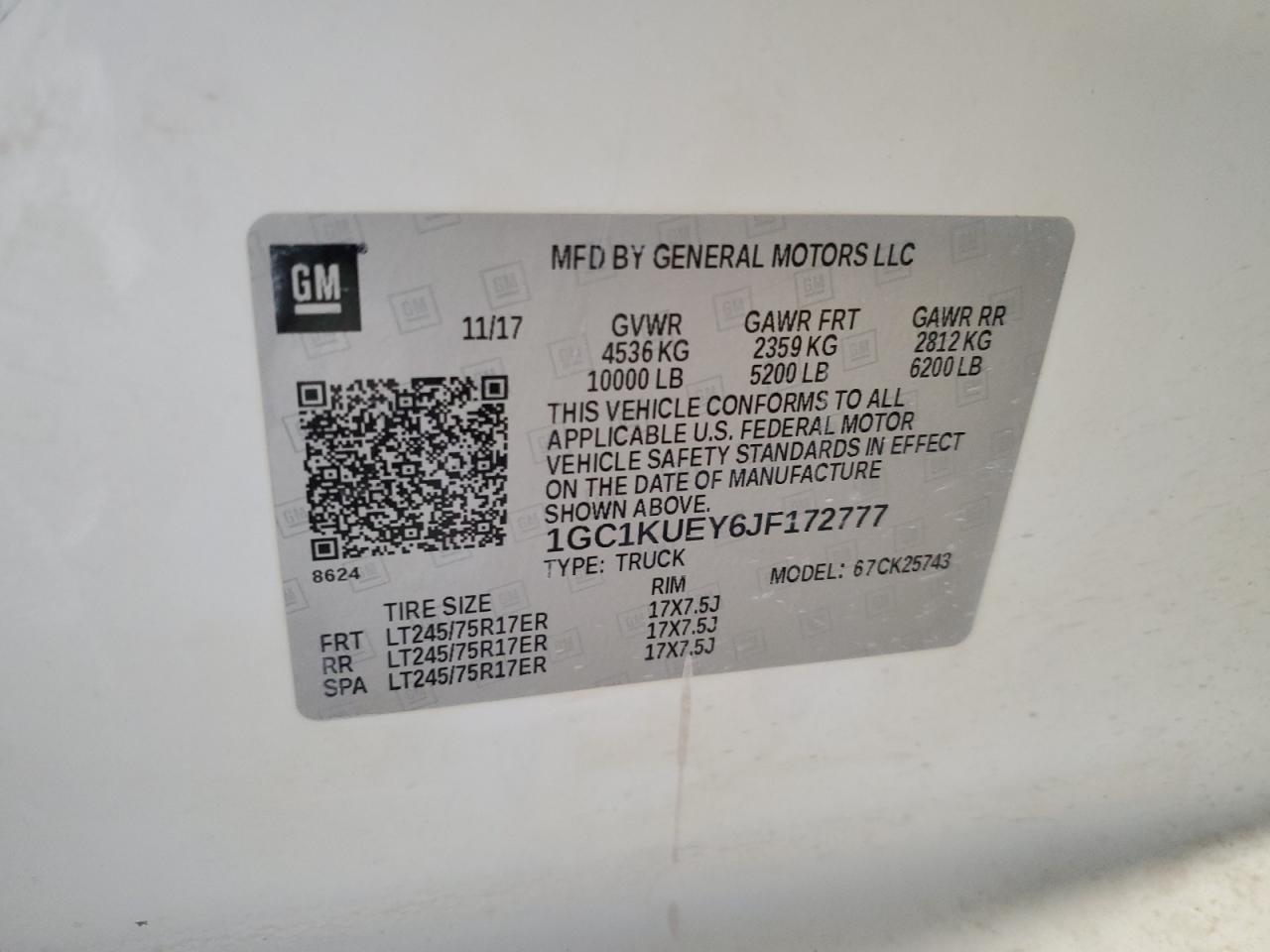 2018 Chevrolet Silverado K2500 Heavy Duty VIN: 1GC1KUEY6JF172777 Lot: 71872365