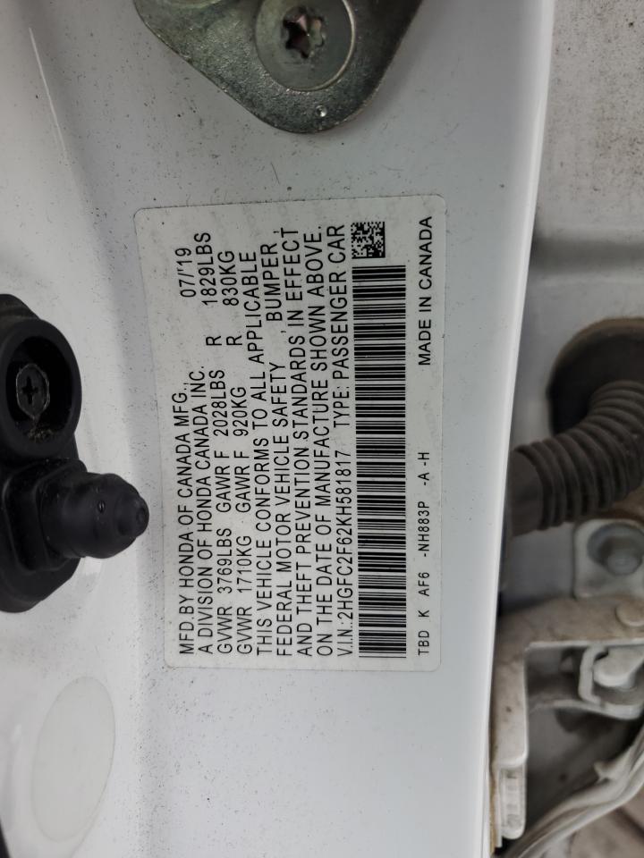 2019 Honda Civic Lx VIN: 2HGFC2F62KH581817 Lot: 81740235