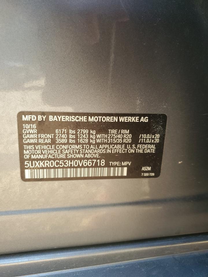 2017 BMW X5 xDrive35I VIN: 5UXKR0C53H0V66718 Lot: 71563095