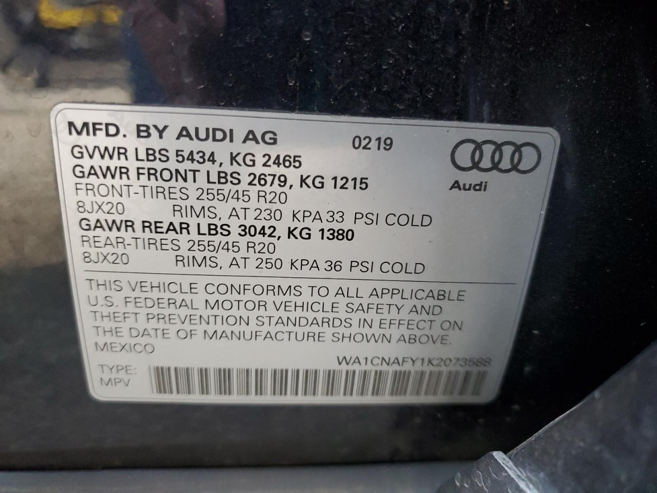 2019 Audi Q5 Prestige VIN: WA1CNAFY1K2073588 Lot: 81724185