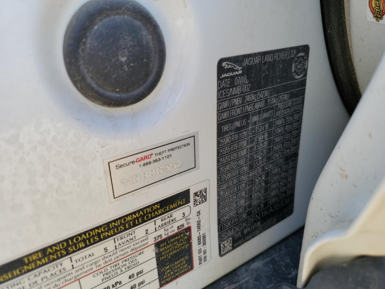 2019 Jaguar F-Pace Prestige VIN: SADCK2FN1KA359381 Lot: 71078365