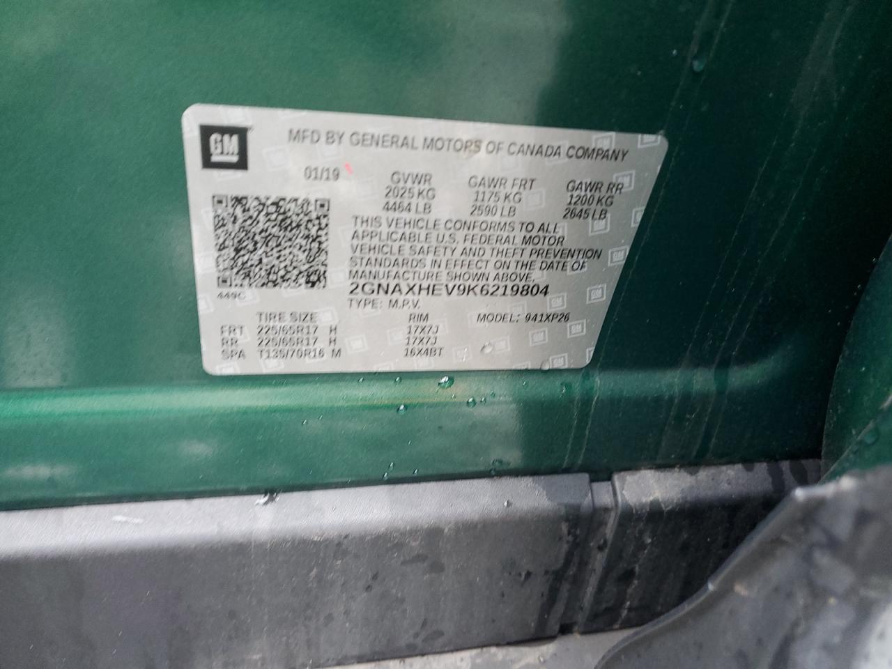 2019 Chevrolet Equinox Ls VIN: 2GNAXHEV9K6219804 Lot: 83886815