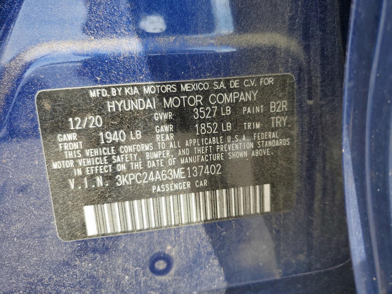 2021 Hyundai Accent Se VIN: 3KPC24A63ME137402 Lot: 70725035