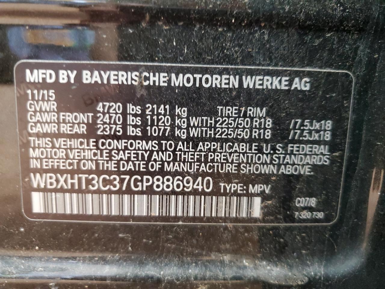 2016 BMW X1 xDrive28I VIN: WBXHT3C37GP886940 Lot: 81646215