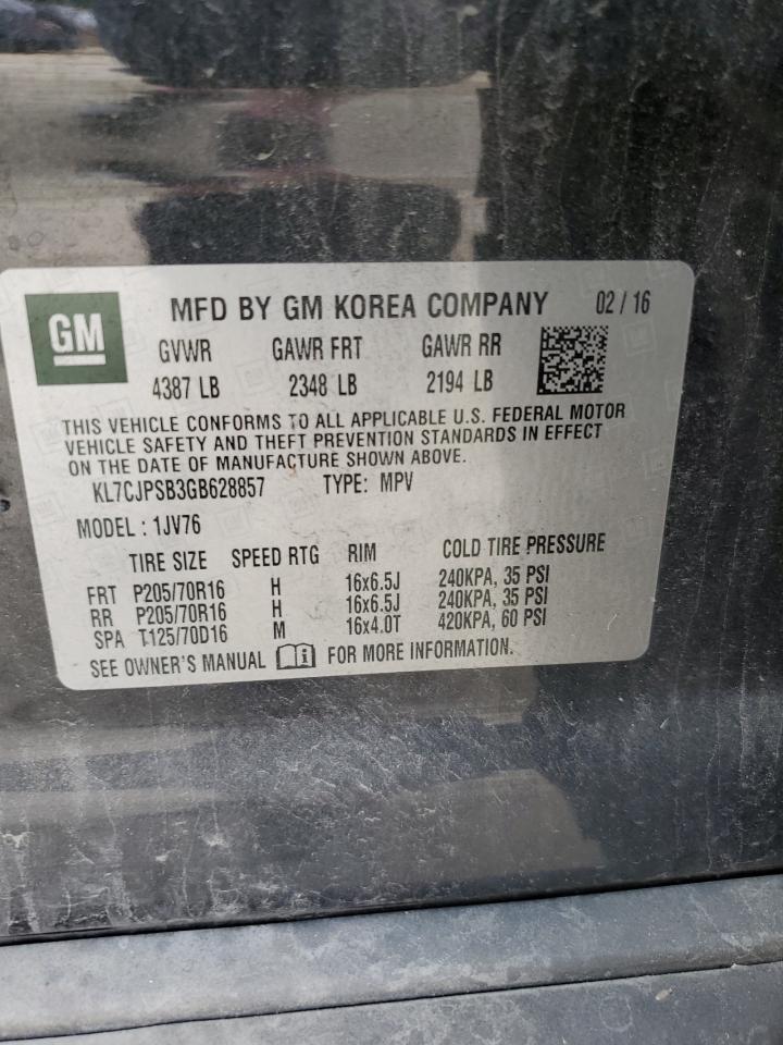 2016 Chevrolet Trax 1Lt VIN: KL7CJPSB3GB628857 Lot: 71001785