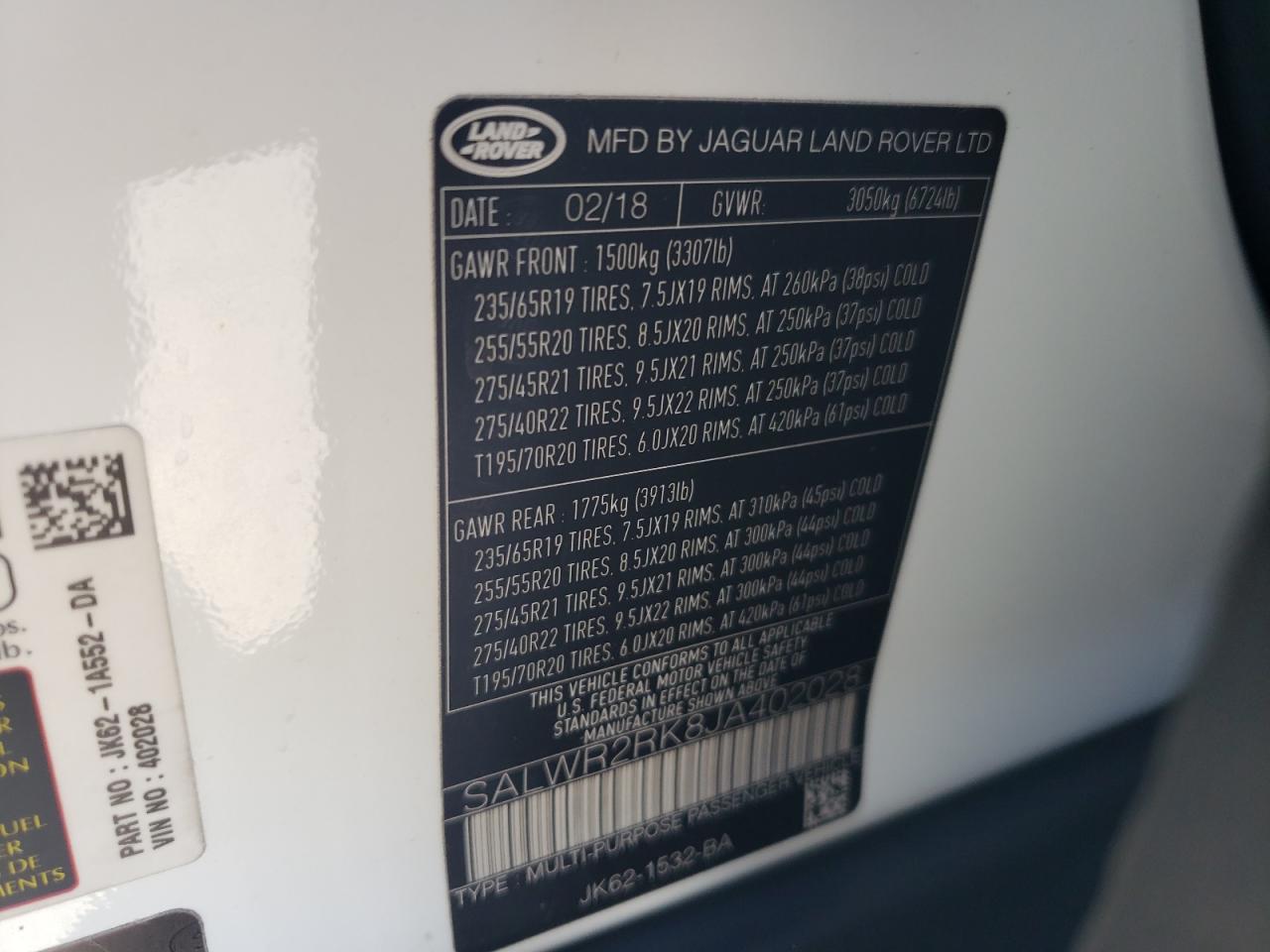 2018 Land Rover Range Rover Sport Hse VIN: SALWR2RK8JA402028 Lot: 70821305