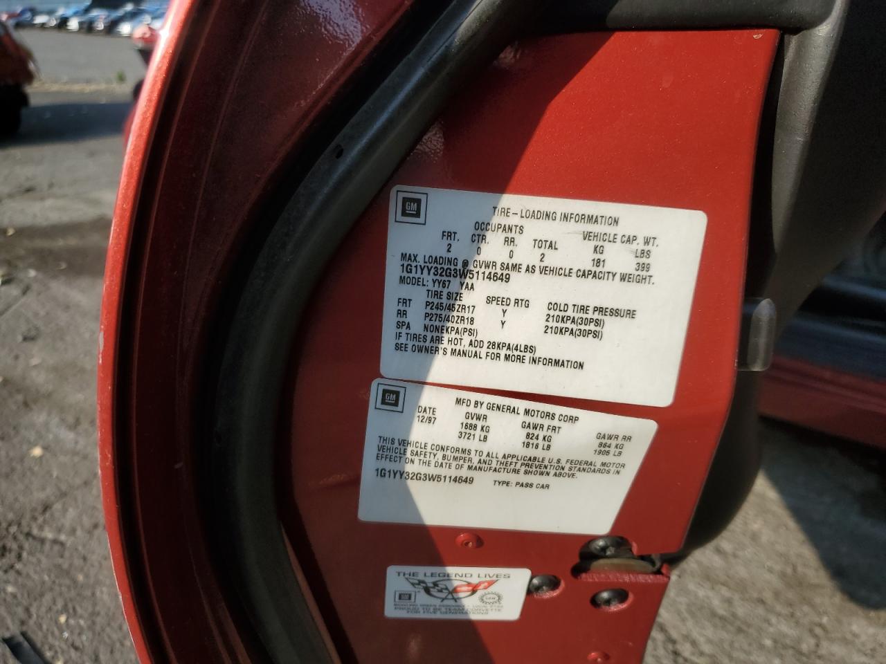 1998 Chevrolet Corvette VIN: 1G1YY32G3W5114649 Lot: 70818015