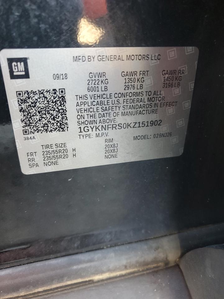 2019 Cadillac Xt5 Premium Luxury VIN: 1GYKNFRS0KZ151902 Lot: 72047455