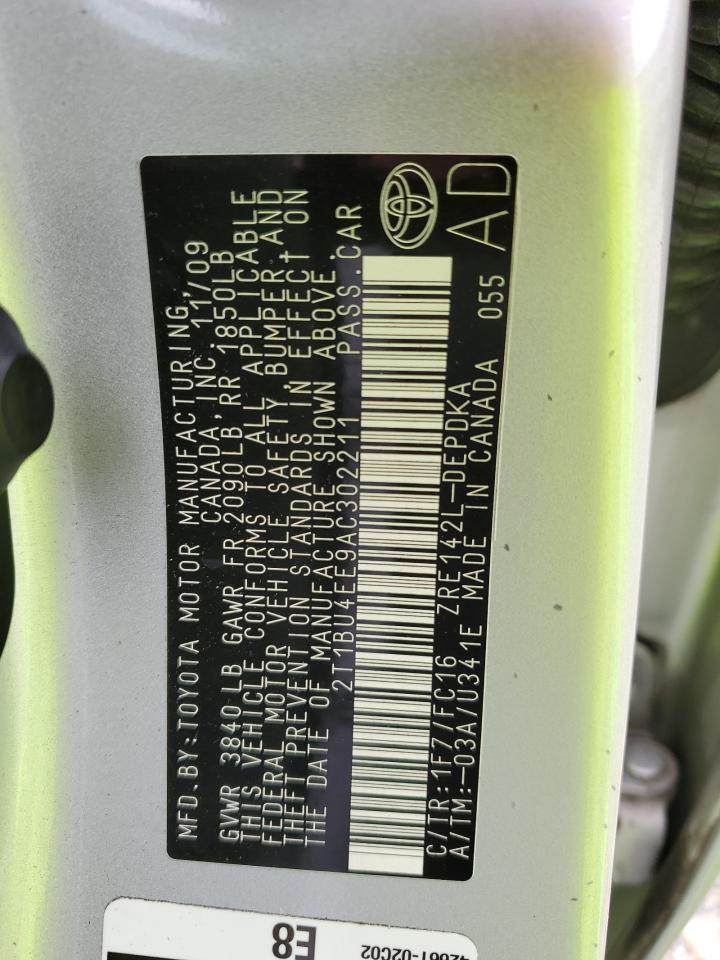 2010 Toyota Corolla Base VIN: 2T1BU4EE9AC302211 Lot: 80074755